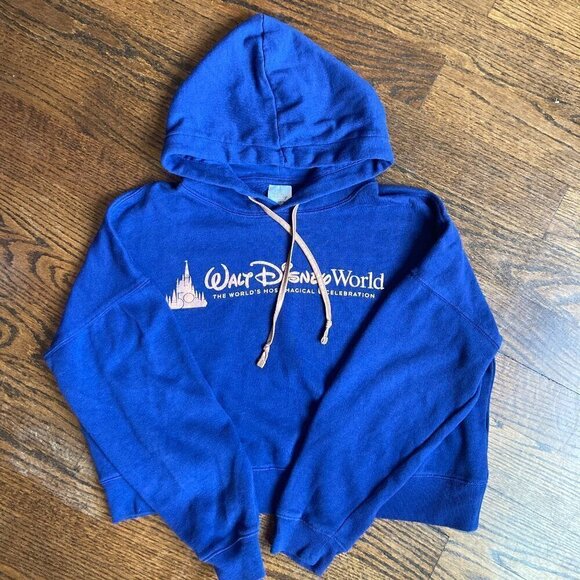 Walt Disney World 50th Anniversary Women’s MED Cropped Hoodie Navy Sweatshirt - Picture 1 of 7